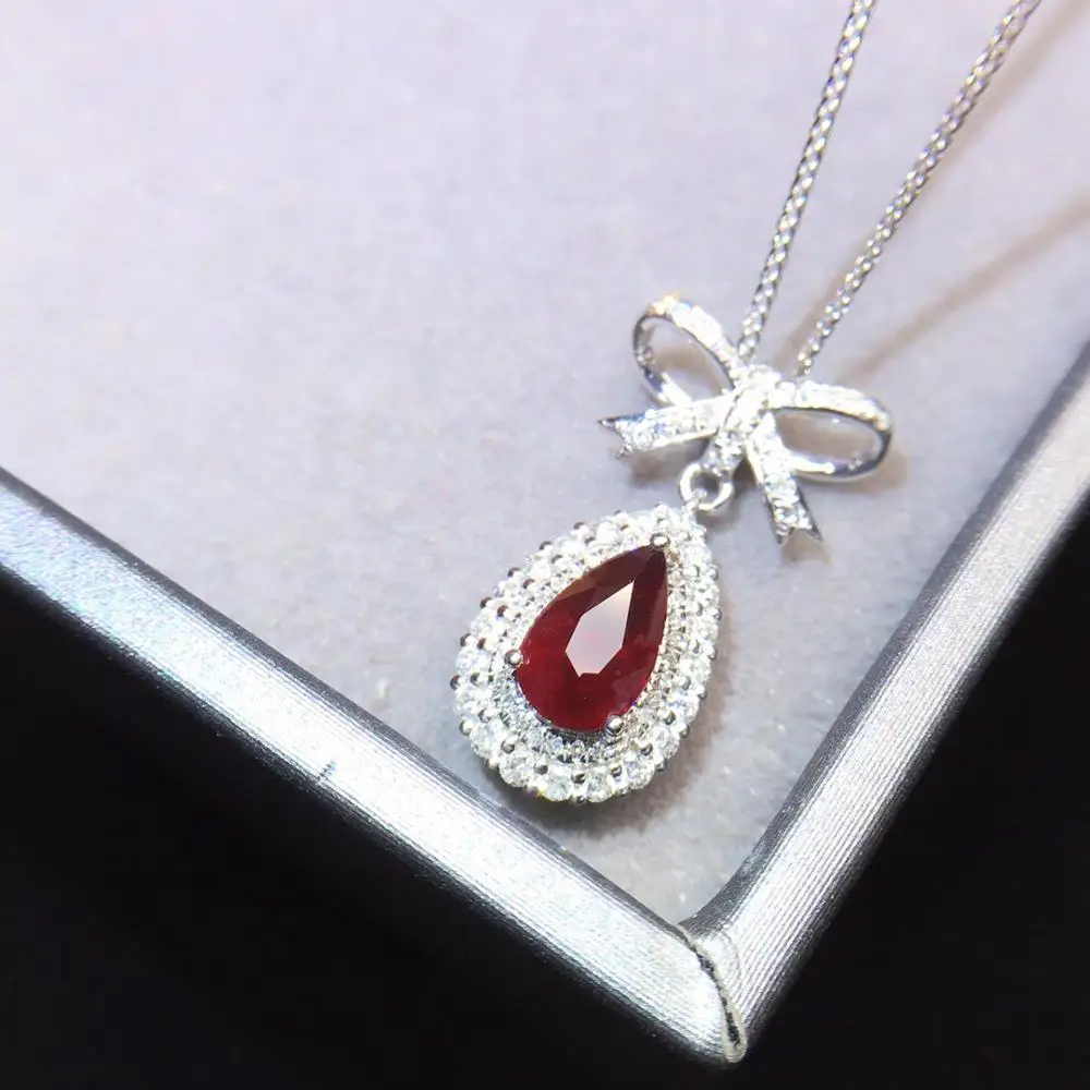 Ruby Pendant Fine Jewelry Real 18K Gold AU750 Natural Unheat Red Ruby Gems 1.0ct Diamond Pendant Gemstone Necklaces for Women