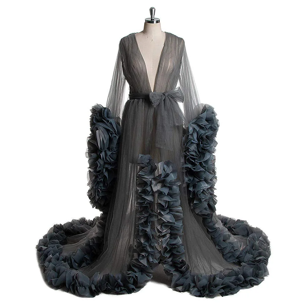 

Women Bathrobe Sexy Chiffon Long Wedding Scarf Illusion Nightgown Robe Perspective Sheer Sleepwear