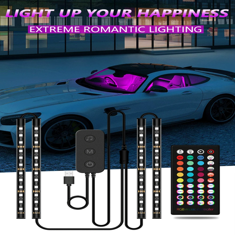 

Car Interior Light RGB LED Decorative Light Strip With USB Wireless Remote Music Control Multiple Modes Led Lights For Car