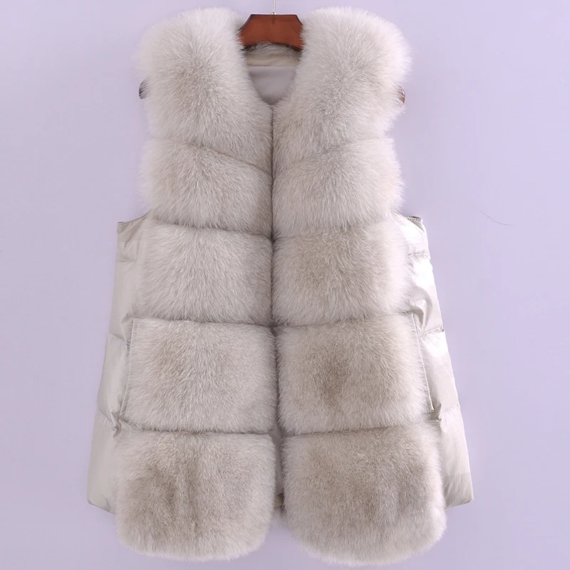 

Very Beautifl Design For Women Real Fox Fur Long Vest With Duck Down Filling