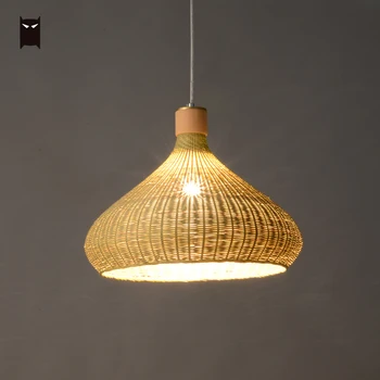 

Delicate Bamboo Wicker Rattan Weaving Mountain Pendant Light Fixture Rustic Country Farmhouse Hanging Ceiling Lamp Club Inn Room