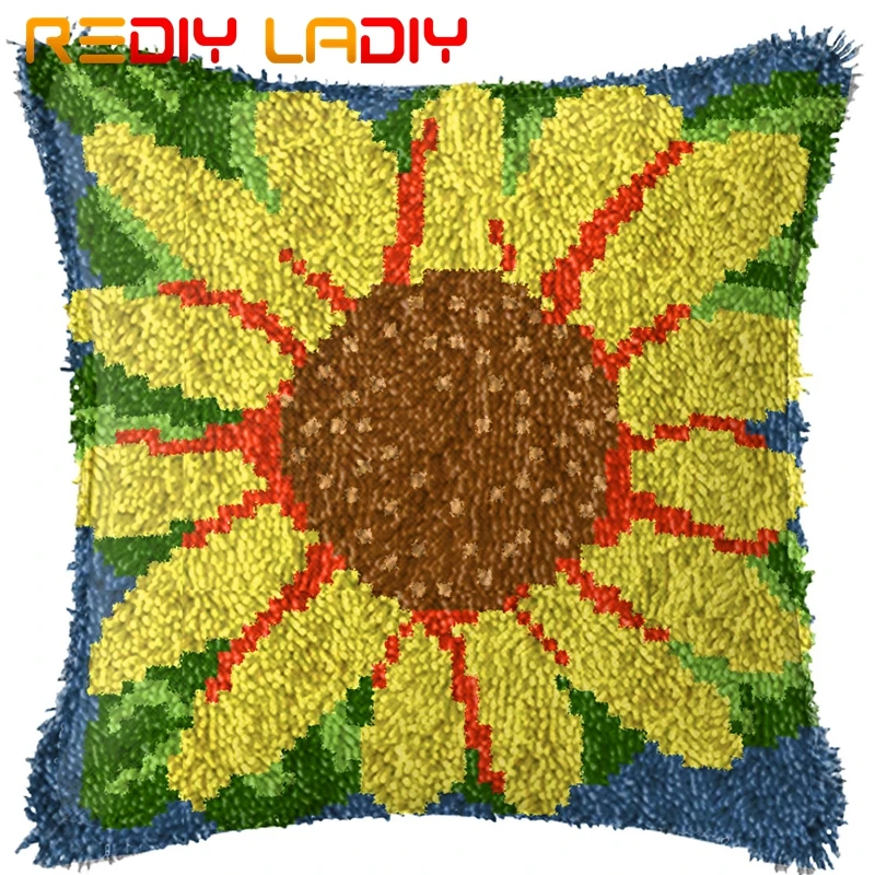 Latch Hook Kit Make Your Own Cushion Three Tulips Flowers Pre-Printed Canvas Crochet Pillow Case Latch Hook Cushion Cover Crafts - Цвет: BZ447