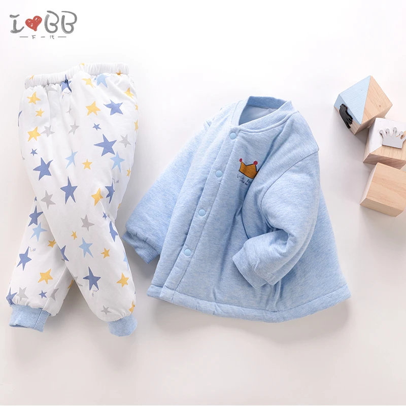 Детский комплект из топа и штанов; комплект одежды для малышей; теплая плотная зимняя одежда для мальчиков 6-24 месяцев - Цвет: 1 Set  Clothing set