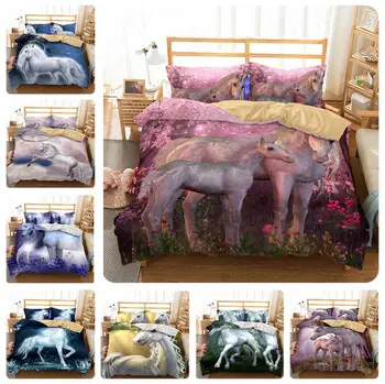 

Hot 3D Unicorn Horse Bedding Set Duvet Cover Pillow Case Twin Full Queen King Super King Size Kids Bedclothes Bed Cover