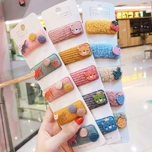 Best Price 5 Pcs/Lot Cartoon Hair Clips For Girls Crochet Felt Kids Hairpins And Clips Geometric Leopard Print Hair Clips Girls Plush Cute
