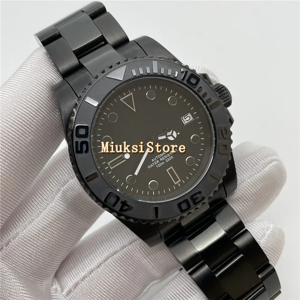 

40mm Top Sterile Watch Black PVD Case Sapphire Glass Ceramic Bezel Black Dial 24 Jewels NH35 Movement Automatic Watch
