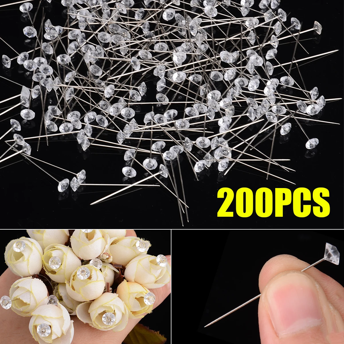 200pcs/set Clear Bouquet Diamond Pins Crystal Corsage Boutonniere Floral Wedding | Дом и сад