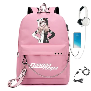 

Anime Danganronpa Junko Boys Girls Kids School bag Women USB Chain Backpack Canvas Men Bagpack Packsack Capacity Mochilas