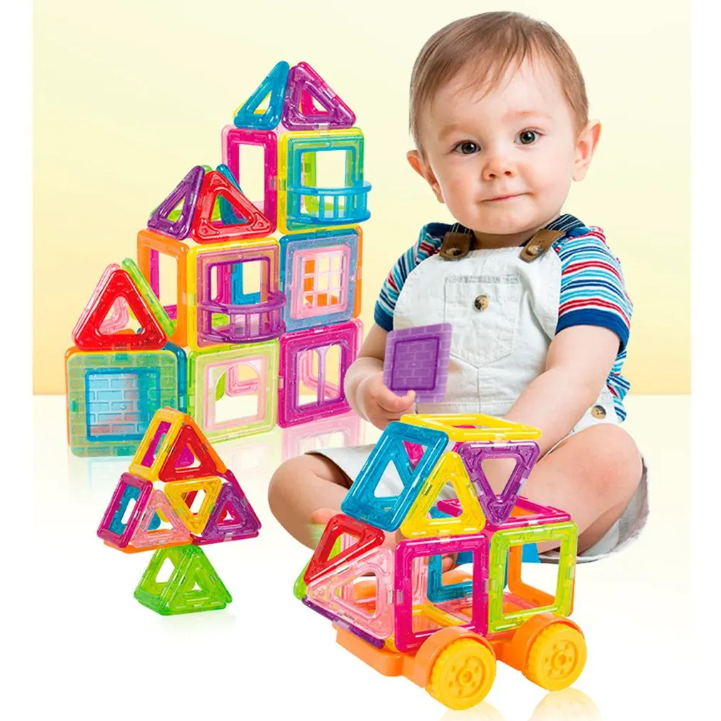 56pcs Mini Magnetic Designer Construction Set Model& Building Toy Plastic Magnetic Blocks Educational Toys For Kids Gif