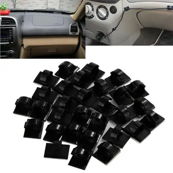

30Pcs Car Plastic Wire Tie Self-adhesive Rectangle Cord Cable Holder Mount Clip Clamp Organizer Accessories