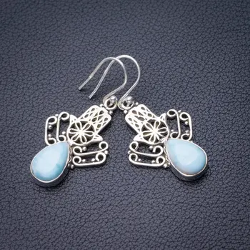 

StarGems Natural Caribbean Larimar Handmade 925 Sterling Silver Earrings 1.5" D7113