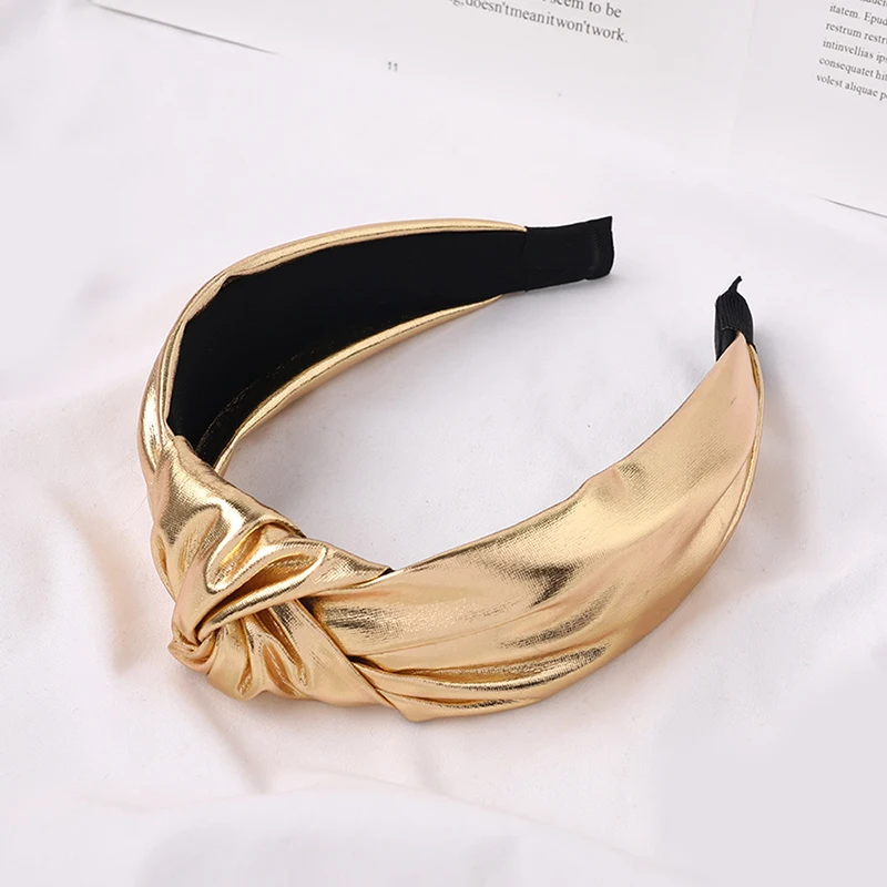 Bright color pu Модный топ из искусственной кожи, широкая повязка на голову, обруч для волос, Ретро стиль, простой ободок, аксессуары для волос, повязка на голову, Классный женский однотонный головной убор - Цвет: Bright color pu