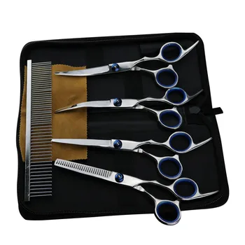 

7pcs/set Teeth Hair Cutting Thinning Pet Grooming Scissor Set Shears 6 Inch Curved Safe Styling Tool Cat Dog Professional