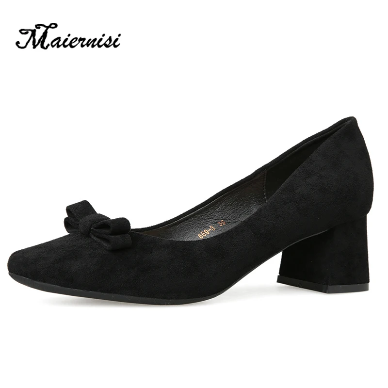 

MAIERNISI Women Pumps Fashion Square Heel Sandals For Female Shallow Classic Flock Simple High Heels Shoes Over Sized34-43 Sweet