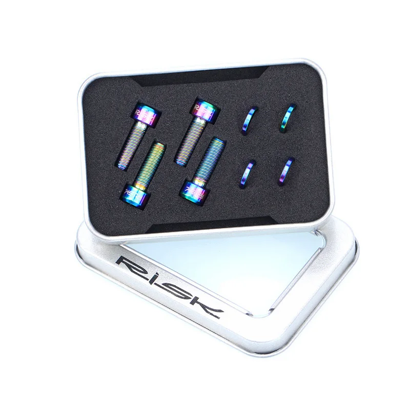 M6x18mm Rainbow Риск 4 шт. M6x18mm титановый велосипедный дисковый тормоз крепежные болты с рифленой шайбой прокладка для SLX XT MTB тормозной суппорт для велосипеда кривошипный винт - Цвет: M6x18mm Rainbow