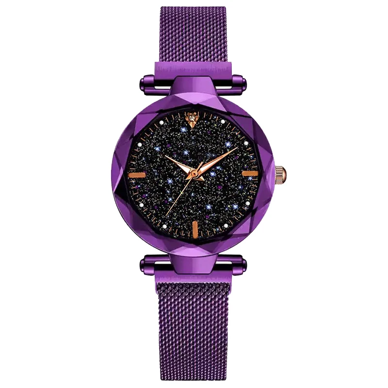 Purple Роскошные женские часы женские часы Звездное небо магнитные водонепроницаемые женские наручные часы светящиеся relogio feminino reloj mujer - Цвет: Purple