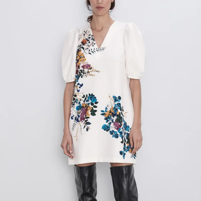 

Women Floral Dress Summer 2019 New Fashion Short Sleeve Above Knee Modern Lady Mini Dresses Feminino Vestidos