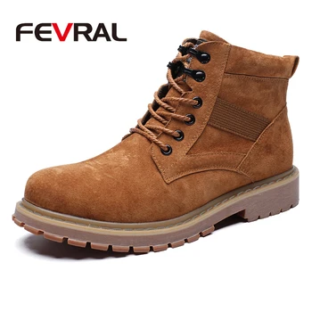 

FEVRAL New Men Fashion Boots Wear Resistant Handmade Ankle Boots Autumn Winter Lace-Up Cow Suede Working Shoes Men Casual Boots