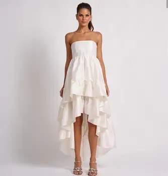 

Wedding Dress Short Front Short Long Back Tealength Strapless Bridal Gown For Women Brides Lady Sleeveless Elegant Cheap Simple