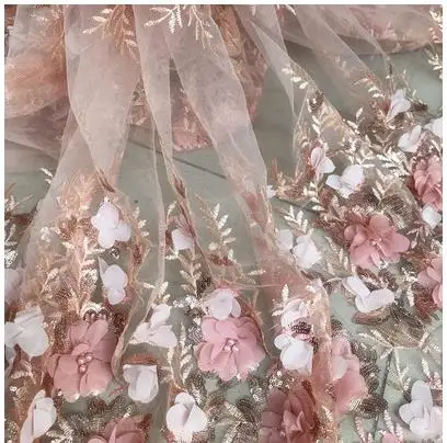 nude pink Ширина 125 см ручной работы 3D цветок бисером ткань сетчатая ткань с блестками для платья дизайн Модная одежда - Цвет: nude pink