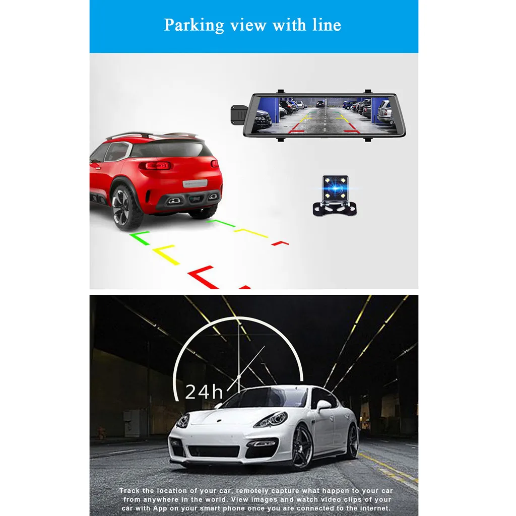 10'' HD Dual Lens Rear View Mirror Dvr Car registrar video recorder Dash Cam 24 Hours Camera Surveillance Recorder touch Screen