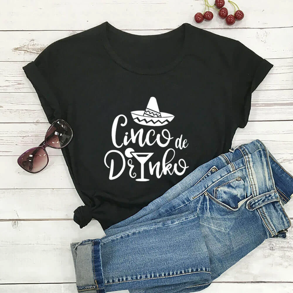 Cinco | Despedida De soltera camisa mexicana Tequila 100% Camiseta De algodón para mujer verano otoño pantalón corto Casual manga 5 De camiseta Mayo|Camisetas| - AliExpress