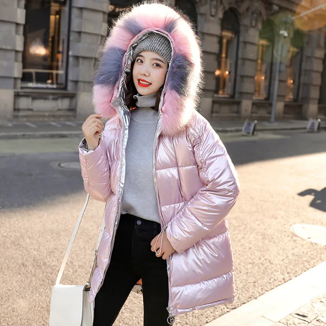 Women Winter Jacket New Fashion Shiny Down Cotton Jacket Loose Large Size  Thicke Warm Hooded Outerwear Female Cotton Padded Coat - Parkas - AliExpress