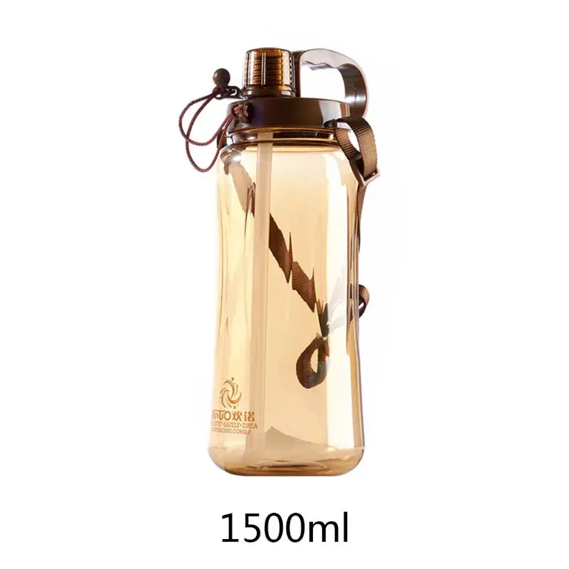 Brown 1500 ml Модная Спортивная бутылка для воды фитнес тренажерный зал Кемпинг Открытый Пикник Велоспорт чайник Портативный Легкий - Цвет: Brown 1500 ml