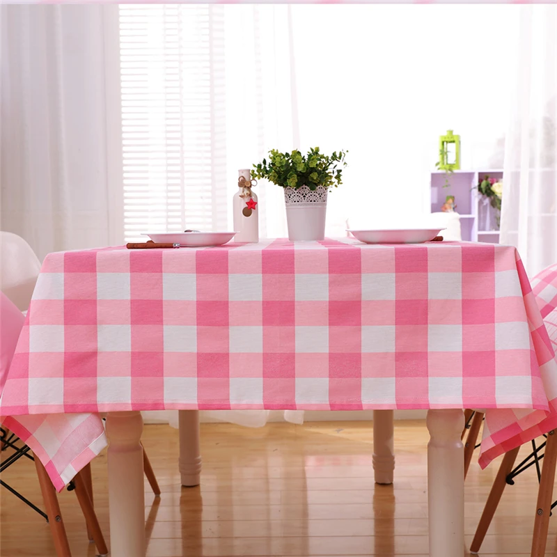 Клетчатая скатерть с принтом, хлопок, полиэстер, сельские квадратные скатерти, прямоугольная скатерть для обеденного стола, текстиль для кухни, домашний декор - Цвет: Розовый