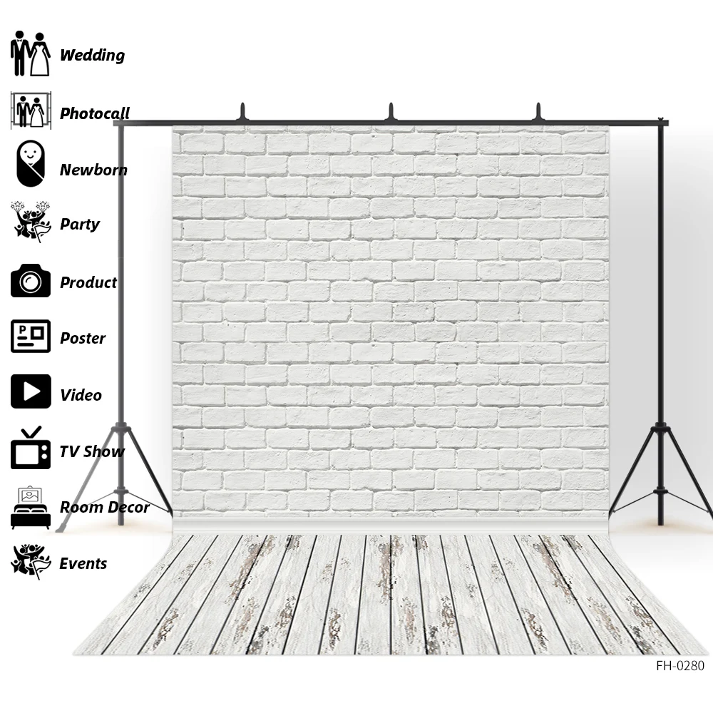 Photo Backdrop Gray White Brick Wall Wooden Floor for Baby Shower