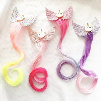

Hair Accessories Gradient Colorful Unicorn Wigs Hair Clips for Girls Princess Headwear Girls Birthday Gift Cute Pink Hair Clip