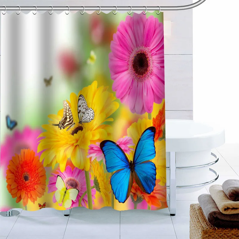 ShunQian Custom Butterfly Shower Curtain Polyester Fabric Bath Screens Curtains For Bathroom 3D Waterproof Hook | Дом и сад