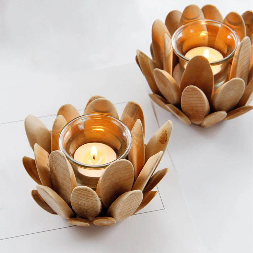 Натуральный Деревянный подсвечник лотоса Подсвечники Tealight Праздничная поставка Рождественский свадебный подсвечник домашний декор орнамент подарки