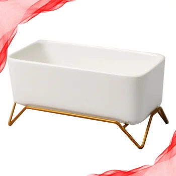 

Rectangular Flowerpot Ceramic Iron Base Planter Delicate Flower Pot Creative Succulent Pots for Home Garden Office Shop