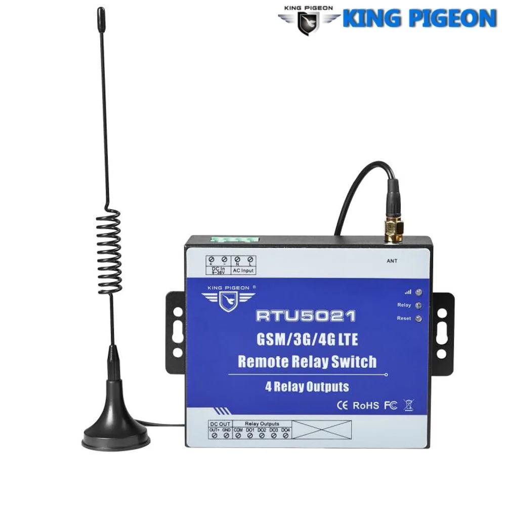King Pigeon RTU5021 2G 3g 4G пульт дистанционного управления по SMS 4 Релейные выходы переключатель вкл/выкл SMS приложение таймер веб-IOT шлюзовый сигнализация