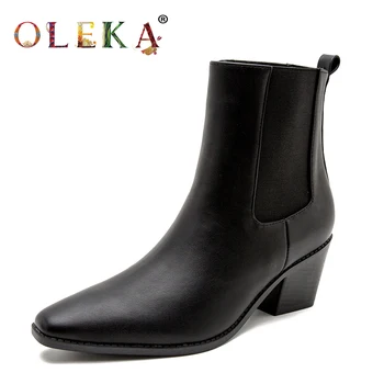 

OLEKA Mid-calf Winter Women Ankle Boots Square Heel Totem Pointed Toe Fur Boots Leisure Style Basic Warm Short Plush New AS447
