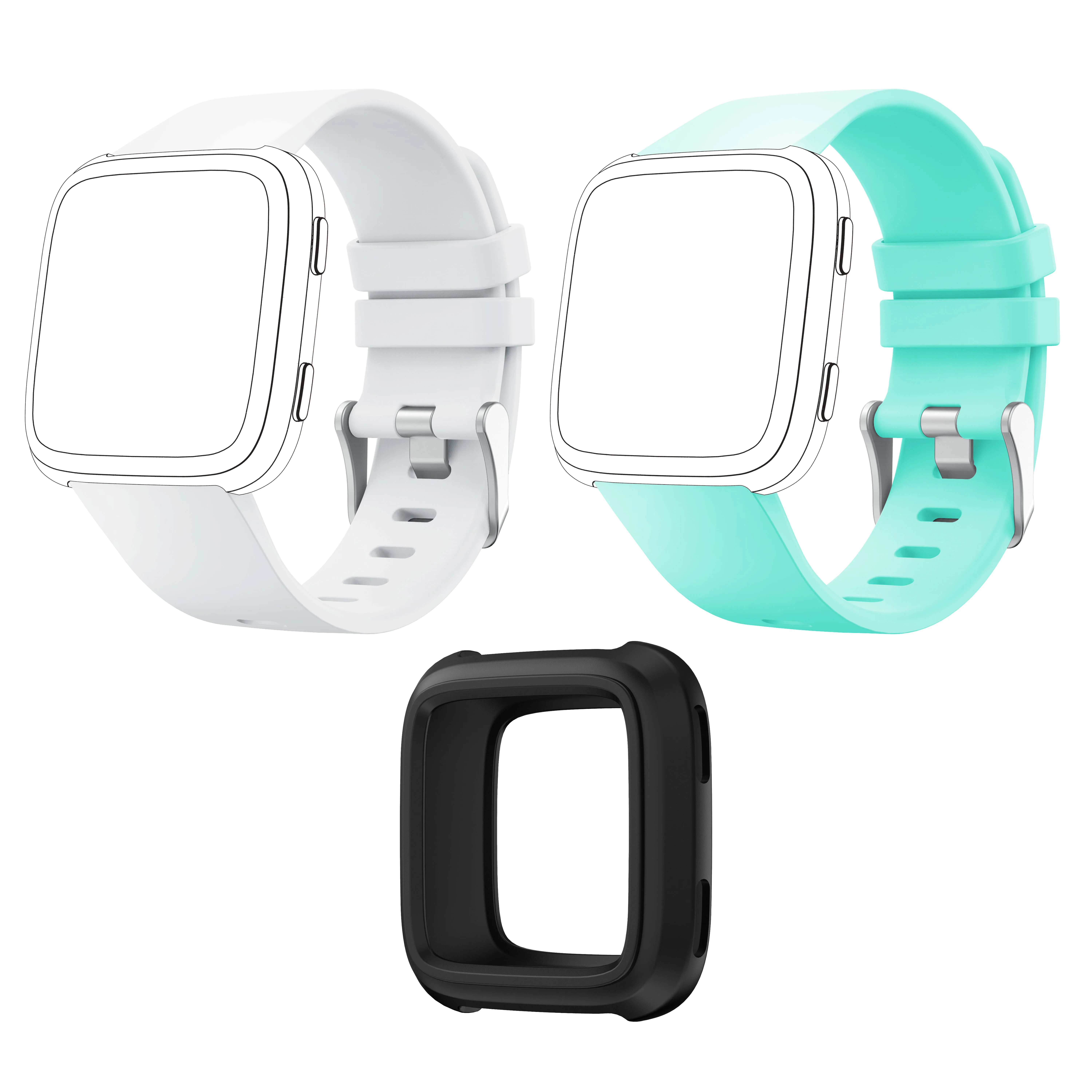 White and mint green 2 шт Yayuu ремешок набор силиконовый спортивный костюм браслет замена ремешок для часов чехол для смарт часов Крышка Аксессуары Для Fitbit Versa 1/2 - Цвет: White and mint green