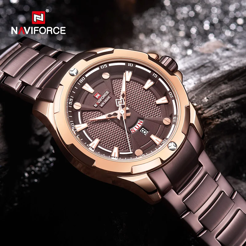 NAVIFORCE модные золотые часы Мужские Роскошные Кварцевые наручные Военные