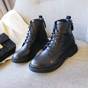 

Fashion Square Heel Round Toe Martin Boots Women Autumn Lace Up Ankle Boots Shoes Woman Low-heeled Casual Boots Women Footwear