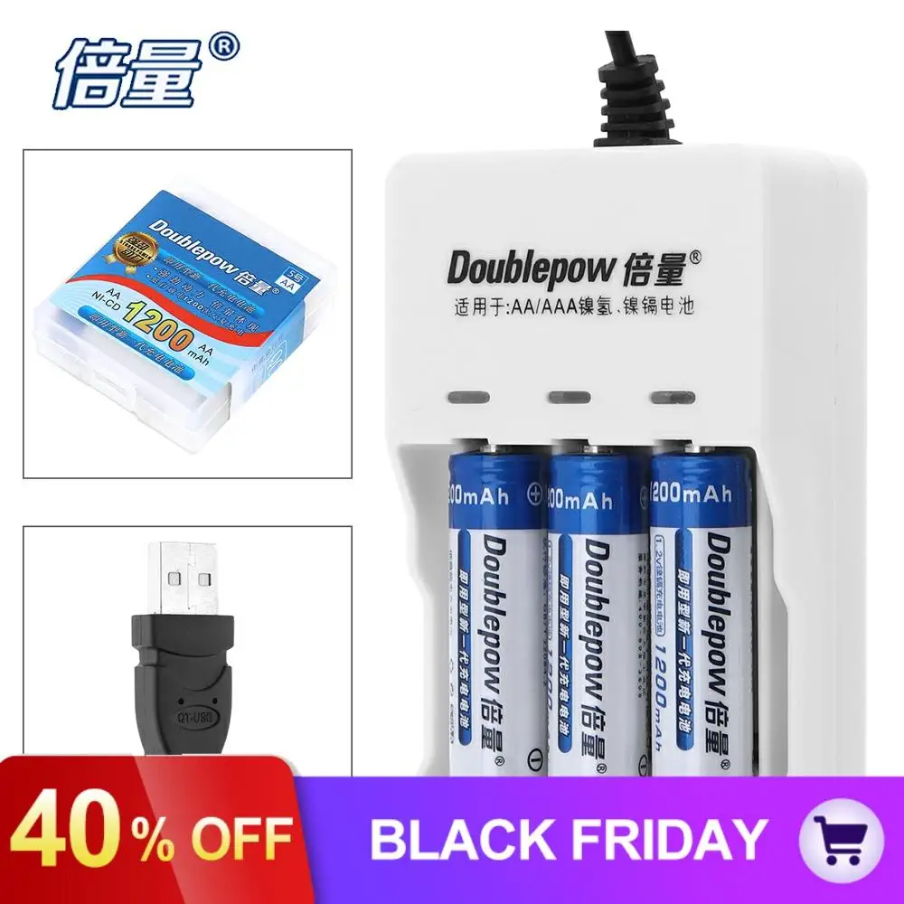 3 шт. doulepow 1200 мАч Ni-CD AA аккумуляторная батарея+ AA AAA USB зарядное устройство со светодиодный индикатор+ Портативный чехол для аккумулятора