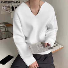 

Stylish New Men's Fashion Long Sleeve T-Shirt Solid All-match Comfortable Camiseta Party Nightclub Loose Tops 2021 S-5XL INCERUN