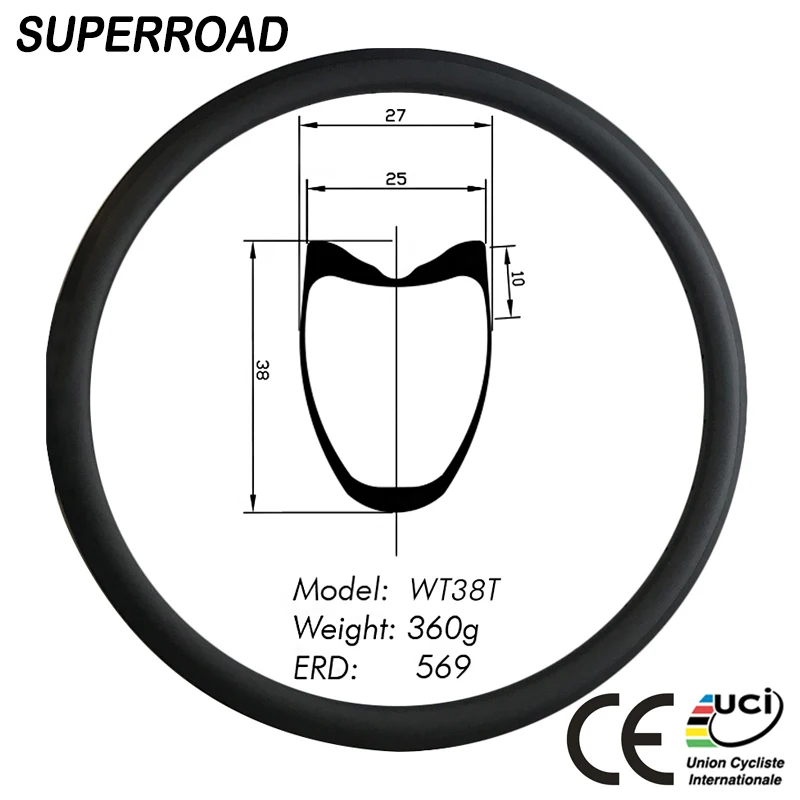 Высокое качество Superroad 27 мм в ширину 38 мм Глубокий полный углерод 700C дорожный велосипед Трубчатые Ободы 28 дюймов