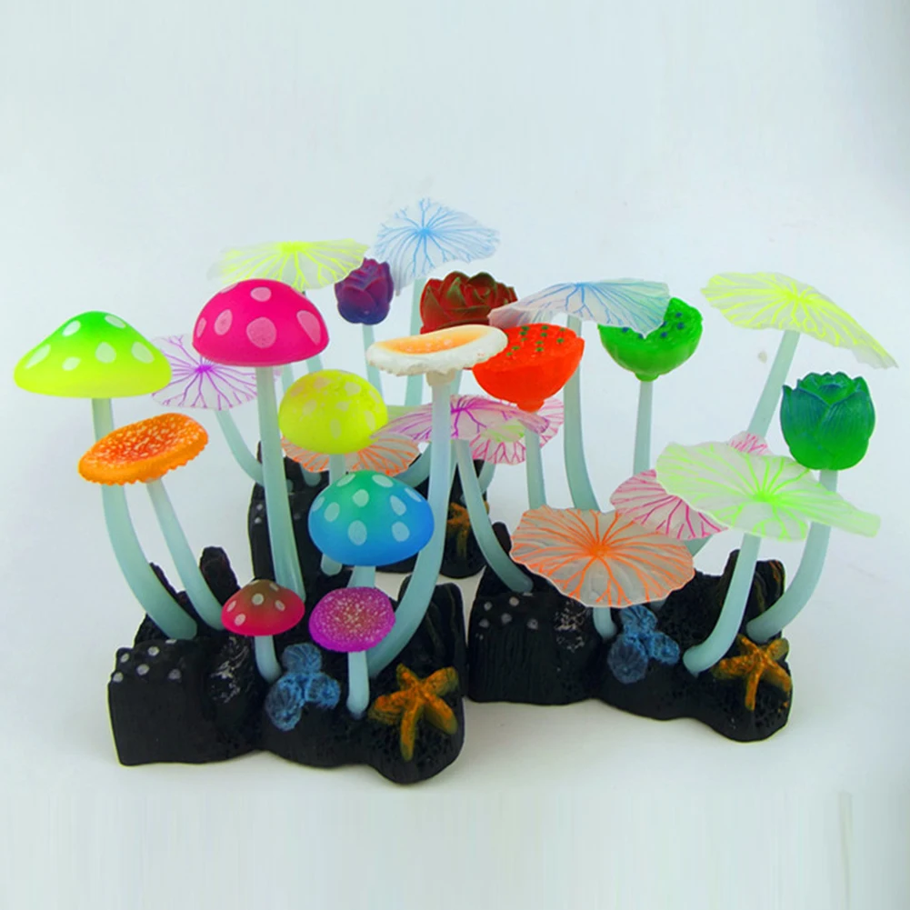 

Fish Tank Silicone Luminous Mushroom Leaf Decoration Aquarium Green Plants Water Grass Ornament Plant Random Color