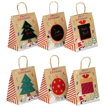 

12pcs Portable Holiday Christmas Gift Bag Cute Wrapping Universal Reusable Candies Cookies For Presents Brown Paper DIY Graffiti