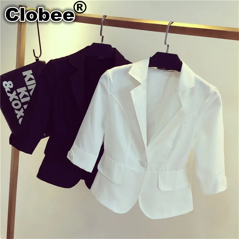 Clobee офисный деловой Женский блейзер летняя верхняя одежда весенне-осенний женский костюм Женский блейзер белый костюм куртка femme