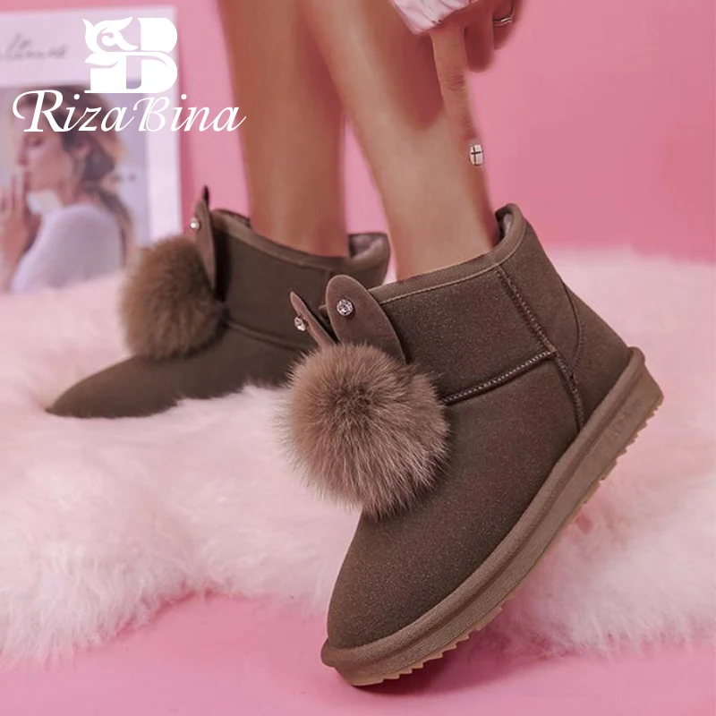

RizaBina New Women Snow Boots Fashion Warm Winter Shoes Women Thick Fur Ankle Boots Casual Daily Lady Flats Footwear Size 35-40