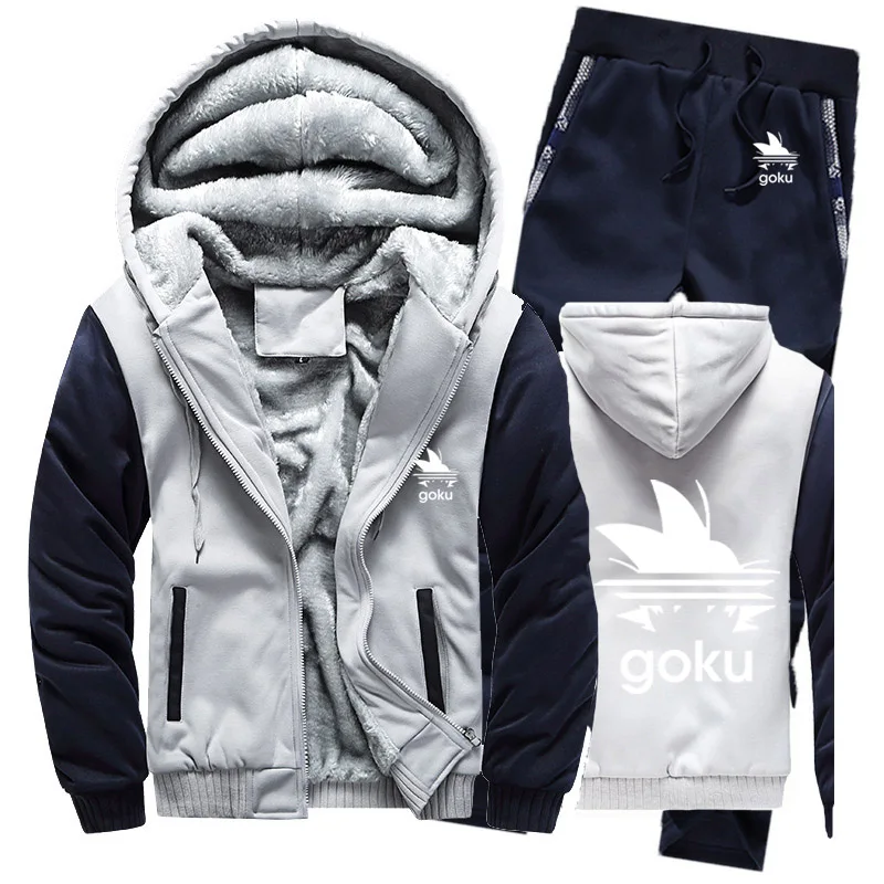 Winter Fleece Thicken Tracksuit Anime Dragon Ball Z Goku Cartoon Print Hoodies Men Suit Warm Sweatshirts Jacket+Pants 2Pcs Sets - Цвет: 816