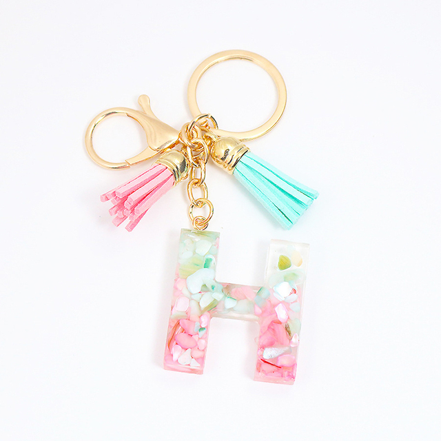 Acrylic Letter Keychains English Alphabet Crystal Women Key Chains Ring Tassels Keyring Holder Pendent Gift Accessory