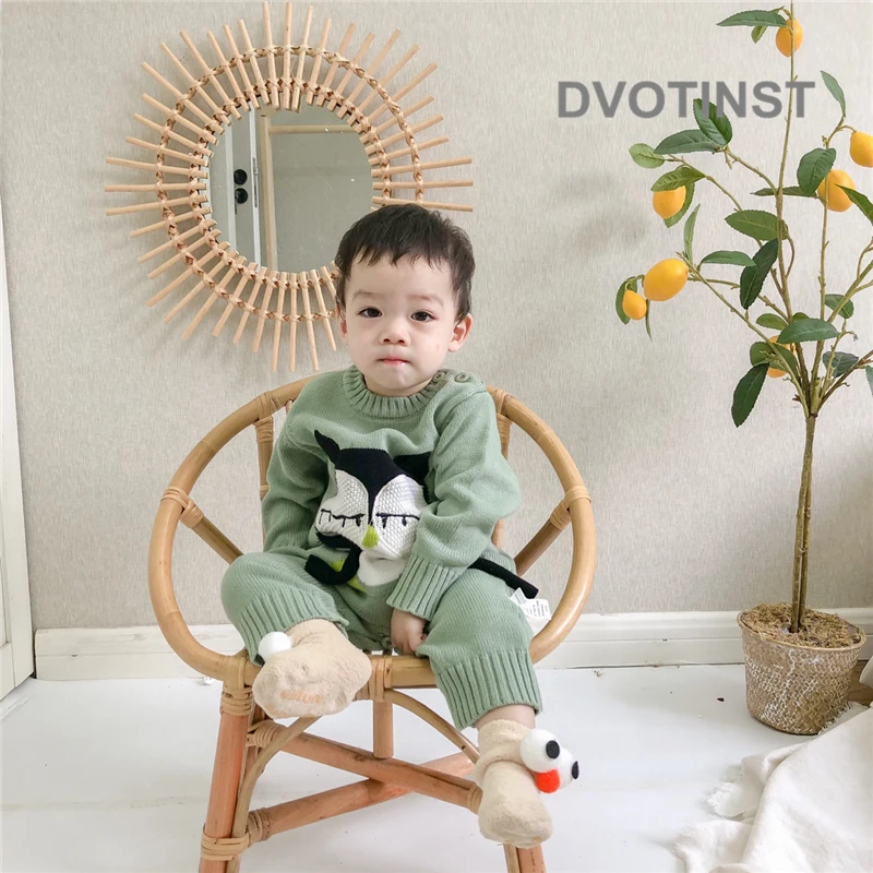 Dvotinst Newborn Baby Boy&Girls Clothes Winter Full Sleeves Knit Crochet Animal Toddler Jumpsuit Outfit Infant Clothing Costume