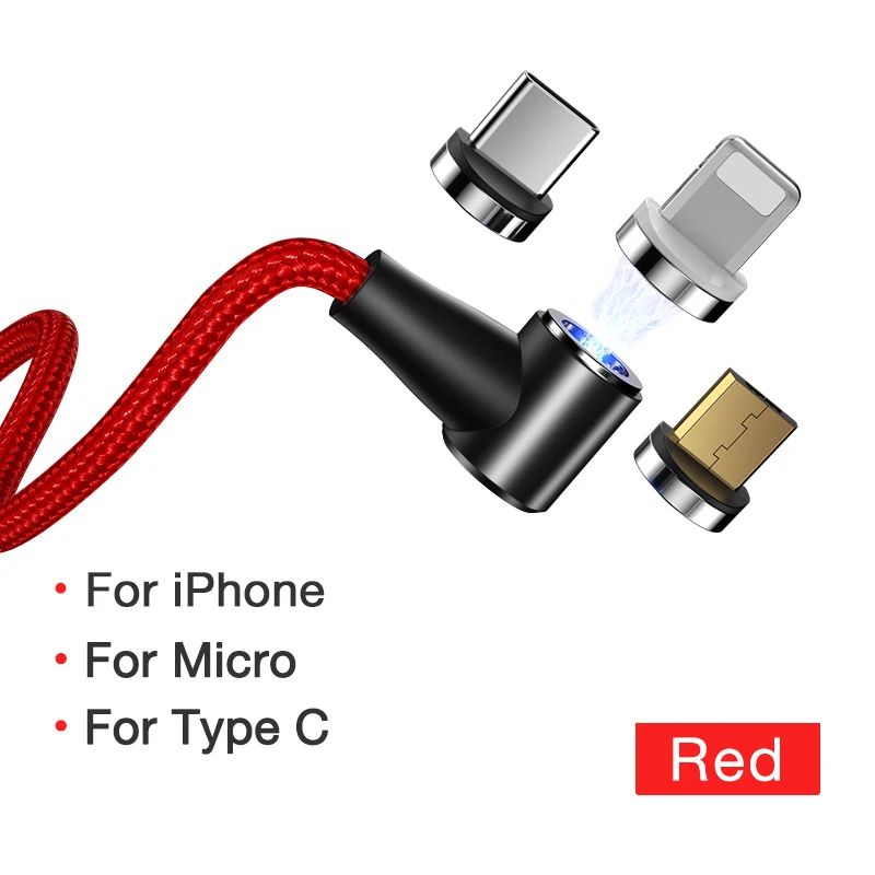 Red 3 in 1 Cafele USB Магнитный зарядный кабель 1 м 2 м Быстрая зарядка usb type C Micro 90 градусов L Тип для iphone samsung huawei Xiaomi для ios - Цвет: Red 3 in 1